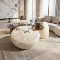 Ensemble de tables basses en fibre de verre de style moderne avec pattes de chat crème, blanc riz, meubles de salon
