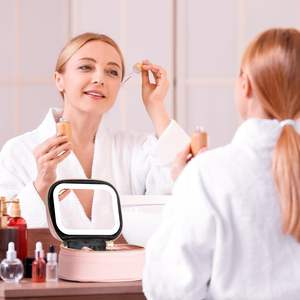 Small Makeup Bag with <b>Mirror</b> and <b>Light</b> Mini Makeup Train Case Cosmetic Organizer 3 Adjustable Brightness Toiletry Bag - Product Image 6