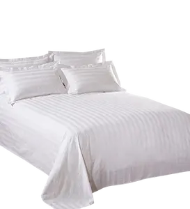 Hotel di lusso a buon mercato disegni di Hotel striscia di raso 100 cotone lenzuolo vendita all'ingrosso <span class=keywords><strong>Set</strong></span> di <span class=keywords><strong>lenzuola</strong></span> matrimoniale bianco - Product Image 1