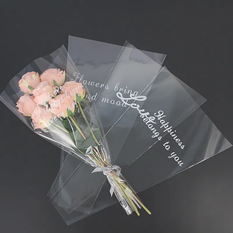 2024 nuovi prodotti sacchetti di plastica trasparente per il confezionamento di fiori di qualità Bouquet Wrapping sacchetti per compleanni e matrimoni