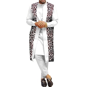 Ensemble 2 pièces formel Dashiki pour <span class=keywords><strong>homme</strong></span>, grande taille, en coton uni, brodé, anti-plis, à manches longues, motif géométrique, style ethnique africain - Product Image 6