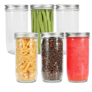 Bocaux Mason Bocaux en verre à large ouverture 24oz Stockage des aliments avec couvercles hermétiques Mason Jar et bandes pour la mise en conserve