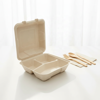 Boîte à clapet en bagasse personnalisée, compatible micro-ondes, 1/2/3 compartiments, biodégradable, naturelle ou blanche, pour plats à emporter