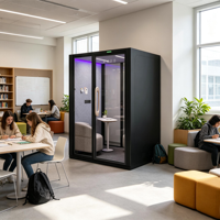 Cabines téléphoniques modulaires modernes insonorisées pour bureaux, avec éclairage LED, pour centres commerciaux, gares de train et stations de métro, et système de ventilation