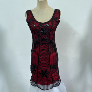 Robe de soirée à sequins col en V avec franges, taille empire, style vintage pour femmes, idéale pour les hôtesses et les artistes de scène - Product Image 5