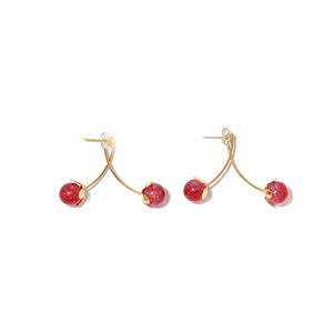 Fashion <b>Drop</b> <b>Earrings</b> 316L Stainless Steel PVD Gold Plating Sustainable Resistant <b>Red</b> Bead Design - Product Image 2