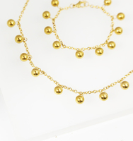 Ensemble collier et bracelet en acier inoxydable doré avec chaîne à billes satellite et boule flottante, bijoux pour femmes, vente en gros, personnalisation OEM
