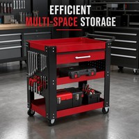 Chariot roulant professionnel à 3 niveaux avec tiroir verrouillable et panneaux latéraux perforés, poteaux arrondis renforcés de 1,4 mm pour atelier automobile
