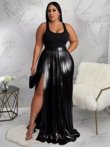 Nouvelle jupe longue plissée taille haute asymétrique style vintage pour femme grande taille – Robe décontractée - Product Image 4