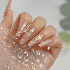 Champagne or étoile/lune/ange/ongles autocollants 3D auto-adhésif Nail Art décorations autocollants coeur étoile manucure décalcomanie - Product Image 2