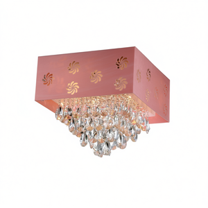 Lámpara de Techo Colgante LED E27 de Cristal Cuadrado Rosa, 2700K Blanco Cálido, para Sala de Estar - Product Image 1