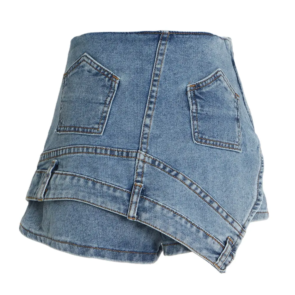 2023 Streetwear Short Irregular Solid Color High Street Style Women's Mini Denim Skirt