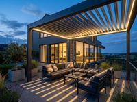 Maßgefertigte Pulverbeschichtete Aluminium Motorisierte LED-Beleuchtung Smart-Steuerung Moderne Pergola für Energiesparende Outdoor-Wohnbereiche Pavillon