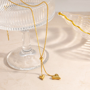 Heart-Shaped Gold Plated Necklace And <b>Bracelet</b> <b>Set</b> For Party Gift Occasion - Product Image 3