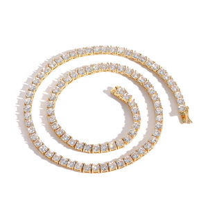 Collana Tennis da <span class=keywords><strong>Uomo</strong></span> Hip-Hop con Zirconi Cubici Micro-Pavé in Rame Dorato, Modello 4x4 mm, Regalo per <span class=keywords><strong>Uomo</strong></span> - Product Image 1