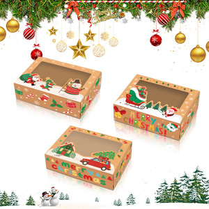 High Quality Christmas Dessert Biscuit Packing <b>Kraft</b> Paper Gifts <b>Box</b> Holiday Designs Clear PVC Window Paper Boxes - Product Image 1