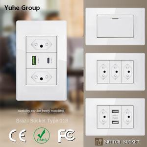 Prise murale standard brésilienne en verre trempé, double USB type C, interrupteur lumineux, prise murale avec trois alimentations - Product Image 2