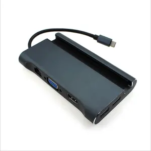 4K Type C 转 HDMI VGA 集线器输出 7 合 1 坞站 TYPE-C 到 HDMI + VGA + LAN + 3 * USB3.0 + USB-C 充电