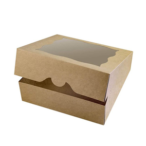 Backs ch achteln Bastel papier box Braunes Kraft papier fenster für Kuchen-und Kekse boxen Kleine natürliche Kunst mit PVC 5-15 Tage Lebensmittel akzeptieren