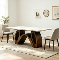 Table à manger de luxe avec plateau en marbre, table à dîner créative avec pieds en bois courbés, mobilier de salle à manger moderne pour la maison, la villa, le restaurant