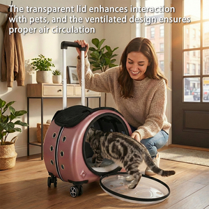 Mochila transportadora de mascotas con mango telescópico de 3 etapas y paneles de malla transpirable para gatos y perros, ideal para viajes, paseos al aire libre y senderismo. - Product Image 2