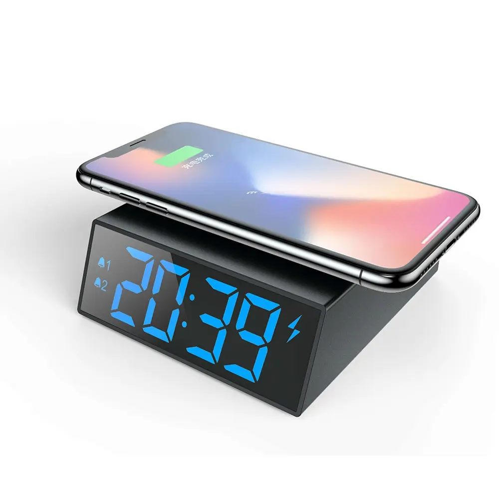 Hot Selling New gadgets Desk Desktop 10W wireless charger mobile phone with time & alarm clock and type c cable