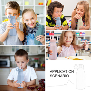 Bouteille d'eau isotherme portable en silicone sans BPA pour l'école, gourde de sport pour enfants avec poignée - Product Image 5