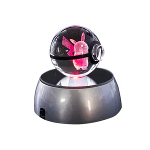 Pujiang yeni tasarım poke mon topu K9 kristal top yeni Pikachu kristal mon mon topu ile LED taban
