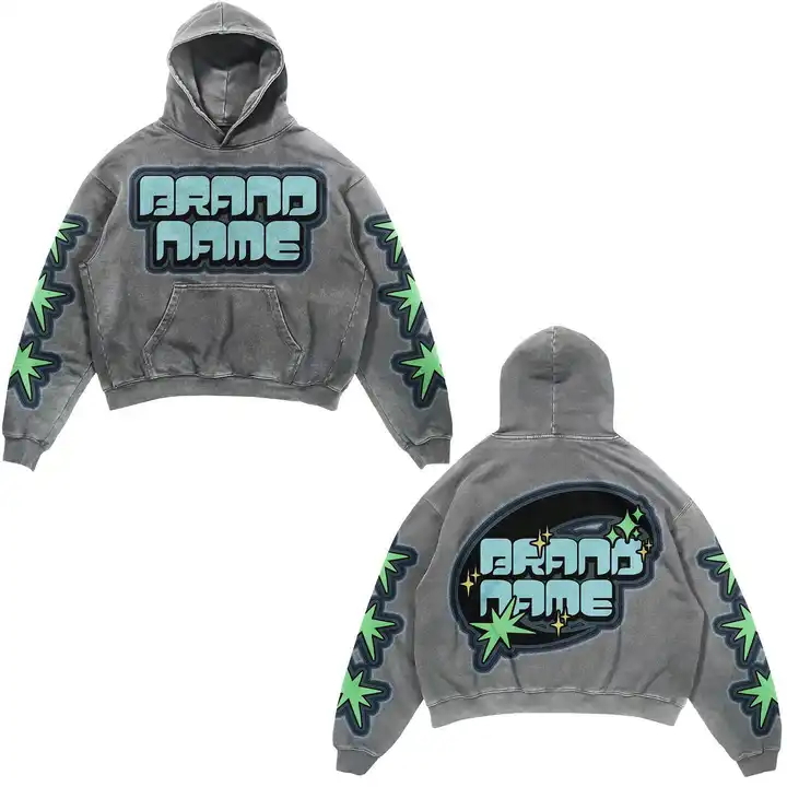 Toptan ağır sıkıntılı Hoodies Unisex nakış yama kazak asit yıkanmış nakış boy erkekler Hoodie