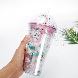 Gobelet en plastique à double paroi de 16 oz avec paille, gobelet à paillettes licorne pour enfants - Product Image 4