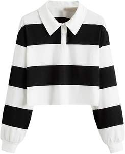 Polo de <span class=keywords><strong>rugby</strong></span> pour <span class=keywords><strong>femme</strong></span> à manches longues et épaules tombantes, avec logo brodé personnalisé et rayures – Grande Vente - Product Image 2