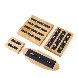 Comptoir en bois en bambou Pu, pour présentoir de bijoux empilables, plateau en daim - Product Image 3