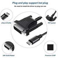 Kabel Konverter 1.8M Tipe C ke DVI 24+1 24+5 HD 1080P USB C DVI untuk Thunderbolt MacBook Pro LCD Proyektor Monitor