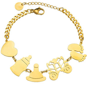 Bracelets assortis en acier inoxydable pour parents et enfants, bijoux à la mode, avec figurines, ajustables, en or, pour femme et fille - Product Image 2