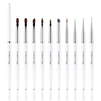 Poignée en métal blanc de qualité supérieure pour Nail Art, Gel de revêtement, brosse, ensemble de 10 pièces, 3D Ombre trait, brosse française pour ongles
