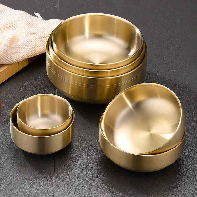 Hot Sell Korean-Style Ramen Bowl Large Size double-Wall gold sliver 304 stainless steel double wall Kimchi lbowl