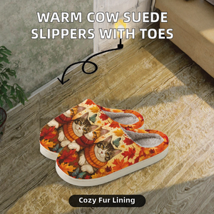 Custom Cartoon Print Cow Suede Home <b>Slippers</b> Warm Fur Lined <b>Non</b> <b>Slip</b> Indoor Shoes - Product Image 2