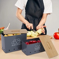 Lot de 2 boîtes de rangement empilables pour pommes de terre oignons ail avec couvercle en bambou