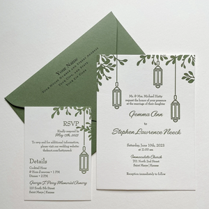 Свадебное приглашение из хлопковой бумаги с тиснением, карточкой RSVP и конвертом оливкового цвета, с индивидуальной монограммой, элегантные приглашения для свадьбы - Product Image 1