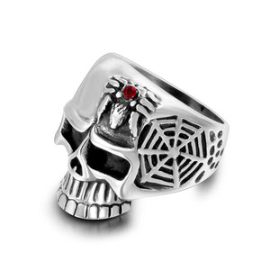 Skull <b>Ring</b> Men's <b>Titanium</b> Steel Geometric Design Red Gemstone Inlay Gift Jewelry SA875 - Product Image 5