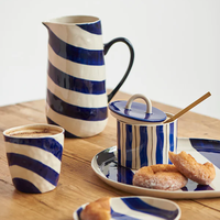 Bocaux de rangement en céramique pour thé, café, sucre, sel et assaisonnements, avec motif rayé cylindrique, pour la cuisine
