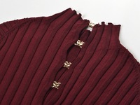 Robe Courte en Maille Vintage Élégante A12603 à Col Semi-Montant Uni, Manches Courtes et Taille Cintrée Coupe Trapèze