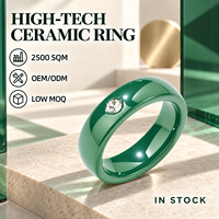 Bague en céramique haute technologie verte avec zircon rond transparent serti, bijoux minimalistes pour cadeau de mariage, vente en gros, personnalisation OEM ODM