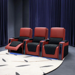 Fauteuil inclinable intelligent 4 places en cuir noir et rouge avec éclairage LED et rangement, mobilier de salon AI 3 - Product Image 1