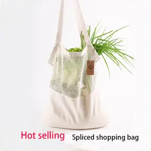 Eco Friendly Reusable Fruit Vegetable Produce Net Drawstring Shopping Grocery Tote Organic Cotton Mesh Bag