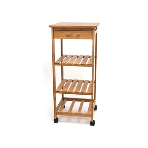 Chariot à roulettes de cuisine en bambou naturel, support pour plantes, réglable, avec roulettes, 1 pièce