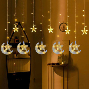 Luci calde della tenda della luna della <span class=keywords><strong>stella</strong></span> bianca hanno portato <span class=keywords><strong>la</strong></span> luce della stringa della tenda con 8 modalità lampeggiante Led stringa di luce Ramadan Eid decorazioni - Product Image 3