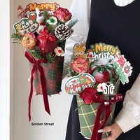 Kotak Bunga Silinder Bulat Lipat & Tas Jinjing untuk Buket Hari Natal, Hug Bucket & Kemasan Bunga Portabel