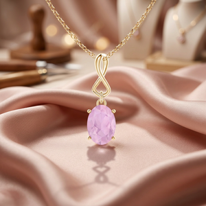 Joyería Vaayu para Mujer, Elegante Colgante de Piedra Morganita Rosa Ovalada, Chapado en Rodio, Joyería de Boda, Oro de 18K, 14K, 10K - Product Image 1