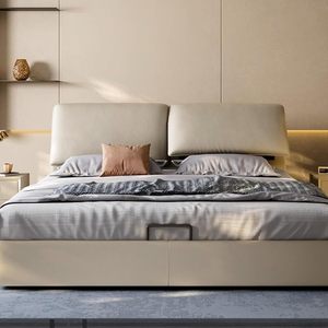 COSTFULL Modern Genuine Leather Headboard Adjustable Wooden <strong>Bed</strong> Frame with Storage <strong>Back</strong> <strong>Rest</strong> Cushion Upholstered <strong>Bed</strong> <strong>for</strong> Bedroom - Product Image 3